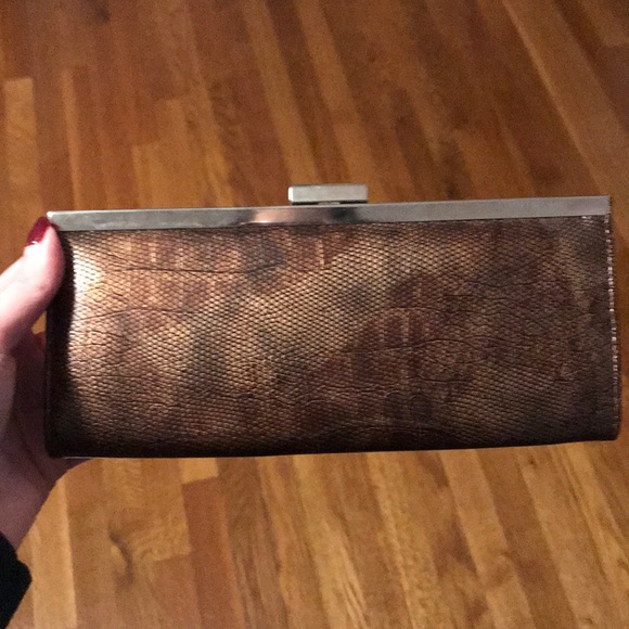 Handbags - Metallic brown faux snakeskin clutch/wallet